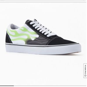 Old Skool Vans Neon Green Flame
